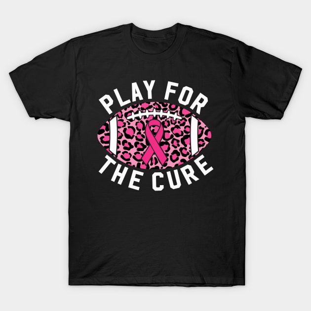 Play For A Cure Football Breast Cancer Awareness Support Leopard Print Sport T-Shirt by Color Me Happy 123